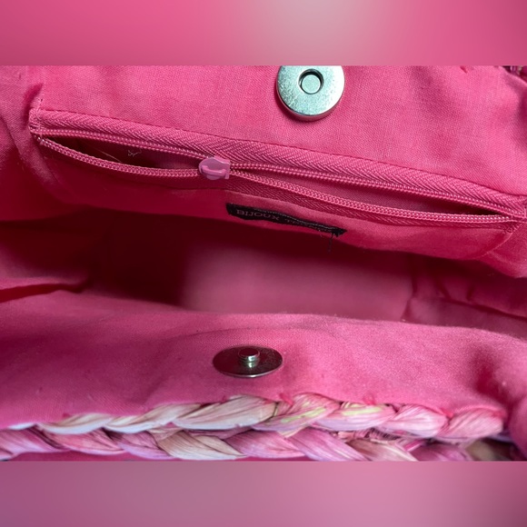 Bijoux Terner’s Straw Pretty in Pink Shopping Beach Basket Tote Handbag Purse - Picture 7 of 7